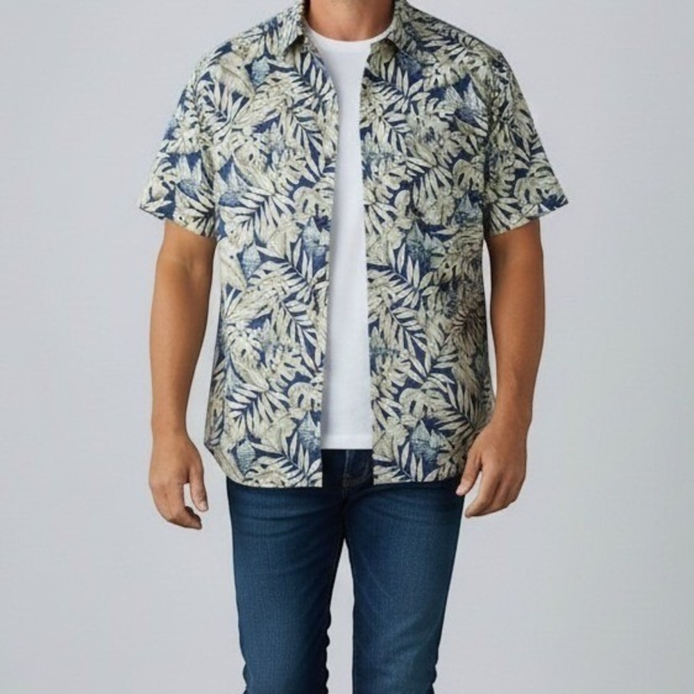 Woolrich Button Down Summer Shirt Tropical Print Plants Floral Outdoors Size‎ M